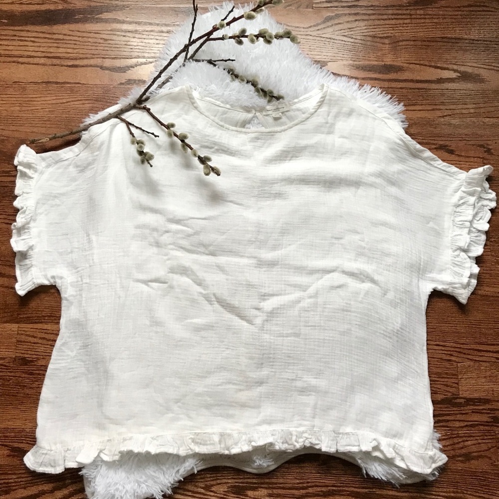 beachlunchlounge white cotton ruffle hem shirt large